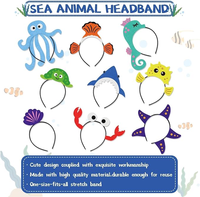 Set de 12 diademas de animales marinos para fiesta temática miniatura 4