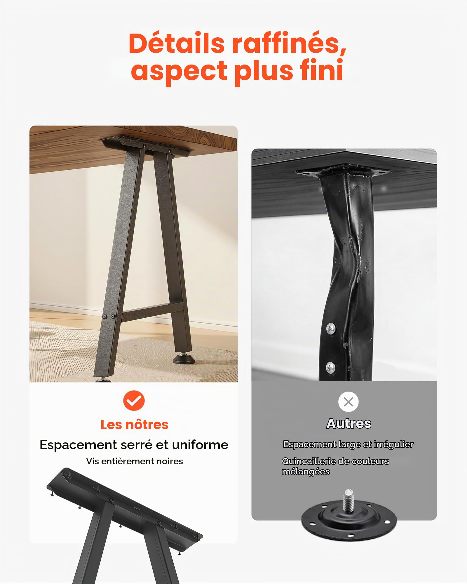 VEVOR Pieds de Table Trapézoïdaux 740x550 mm Lot de 2, Pieds de Bureau en Acier au Carbone, Charge Max. 1000 kg pour Bureau, Table à Manger, Établi, Plan de Travail et Table de Bar, avec Patins, Noir