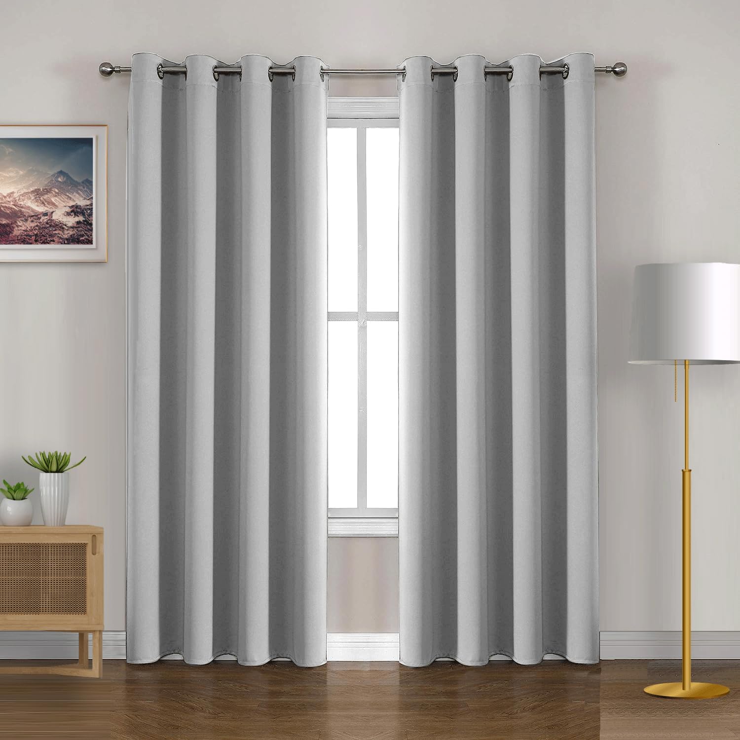 HOMEMONDE Single Piece Room Darkening 7 Feet Curtains for Door - Room Privacy and Noise Reduce Drapes, 63% Blackout, Solid Greyish White