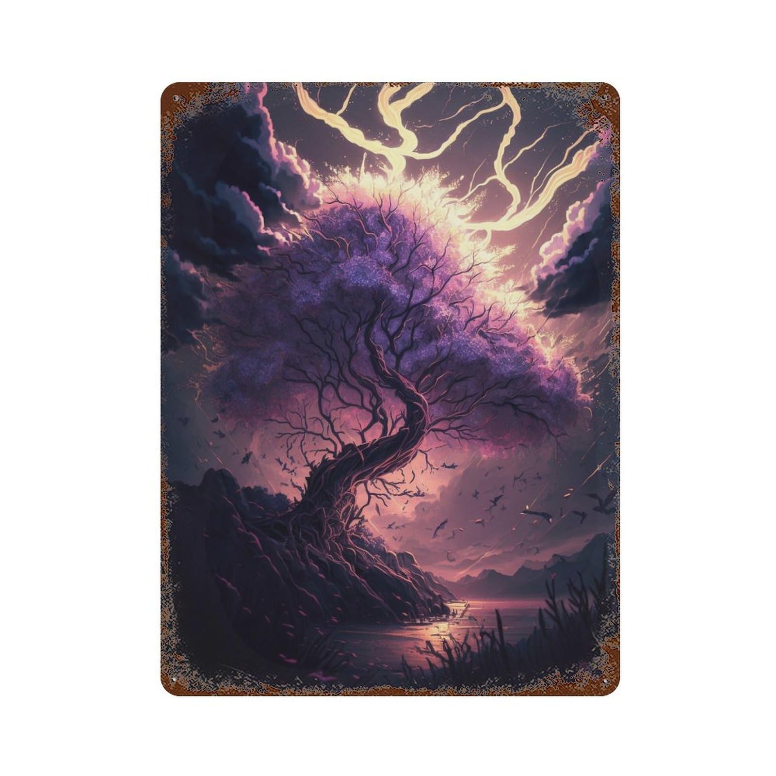 Enchanted Twilight Forest Rust Effect Tin Sign 15.7"x11.8", Industrial Home Decor for Garage, Pub Or Kitchen