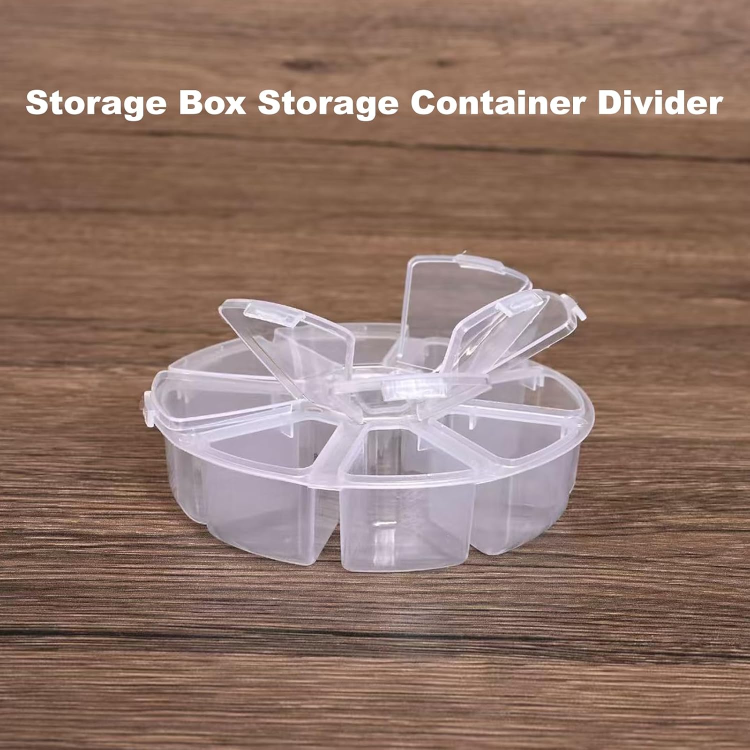 5Pcs Clear Plastic Round Jewelry Bead Storage Box Organizer - 8 Compartments Grid Display Container Case for DIY Crafts, Nail Art, Rings & Earrings (Flip Top, 10x2.5cm)