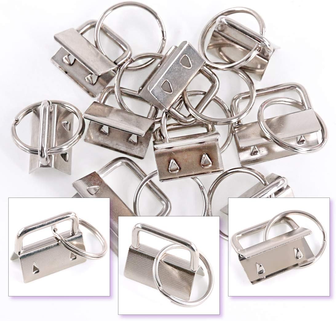 Swpeet 32 Sets 1" 25mm Sliver Fob Hardware with 1Pcs Key Fob Pliers, Glass Running Pliers Tools with Flat Jaws, Studio Running Pliers Attach Rubber Tips Perfect for Key Fob Hardware Install