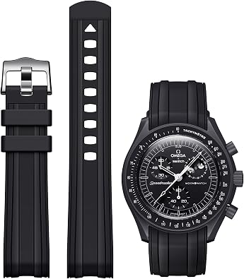Strap for Omega x Swatch MoonSwatch Watch 20mm,Soft Replacement Rubber Strap for Swatch Omega Moonswatch Speedmaster,Curved No Gap strap for Moonswatch Swatch Men Women