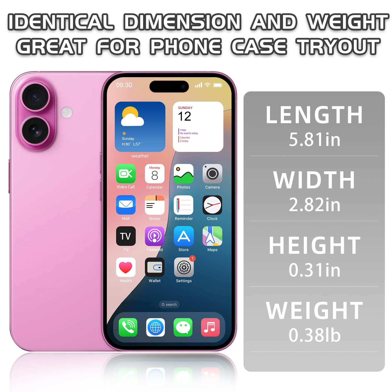 Dummy Fake Phone Model, Looks Like The RealPhone Compatible withPhone 16 Pro Max, for Cellphone Store Display or Send a ToyPhone for Kids (16,Pink,The Screen is Printed with Patterns)