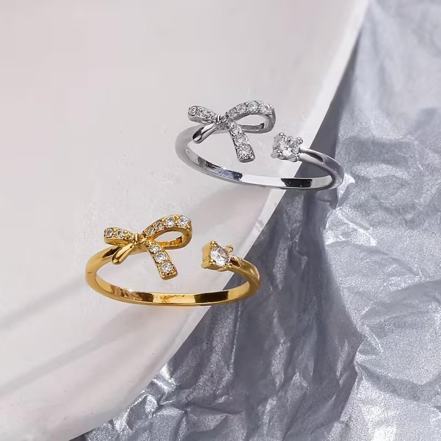 HANDMADE Round Cut Moissanite Bow Design Adjustable Toe Ring, 925 Sterling Silver, 14k White Gold Plated, Women's