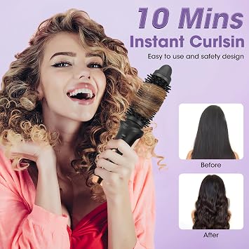 Cordless Curling Iron Brush,3 in 1 Cordless Hair Curler and Straightener Brush,Portable Travel Curling Iron Mini Brush for Women,Curly Straight Hair Travel Heat Styling(Black)
