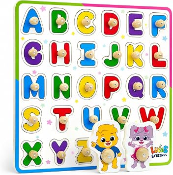 Lucas & Friends Wooden ABC Peg Puzzle for Toddlers, Alphabet Learning Toy