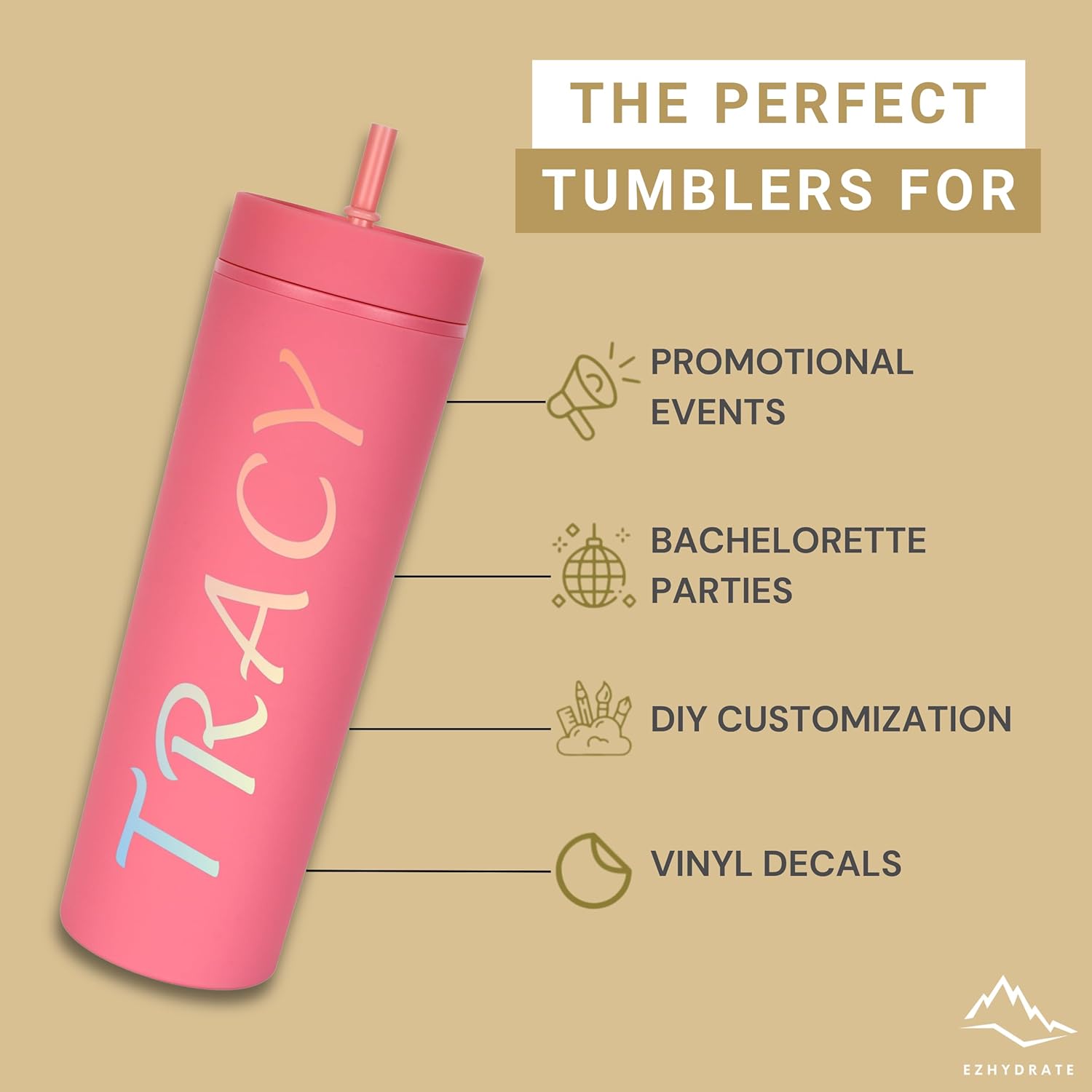 16oz Matte TUMBLER With Straw (1 Pack), Peach Skinny Tumbler With Lid And Straw, Beach Acrylic Black Cup Double Wall Plastic Tumbler, Bridesmaid Bachelorette Gifts, Free Brush - Image 7