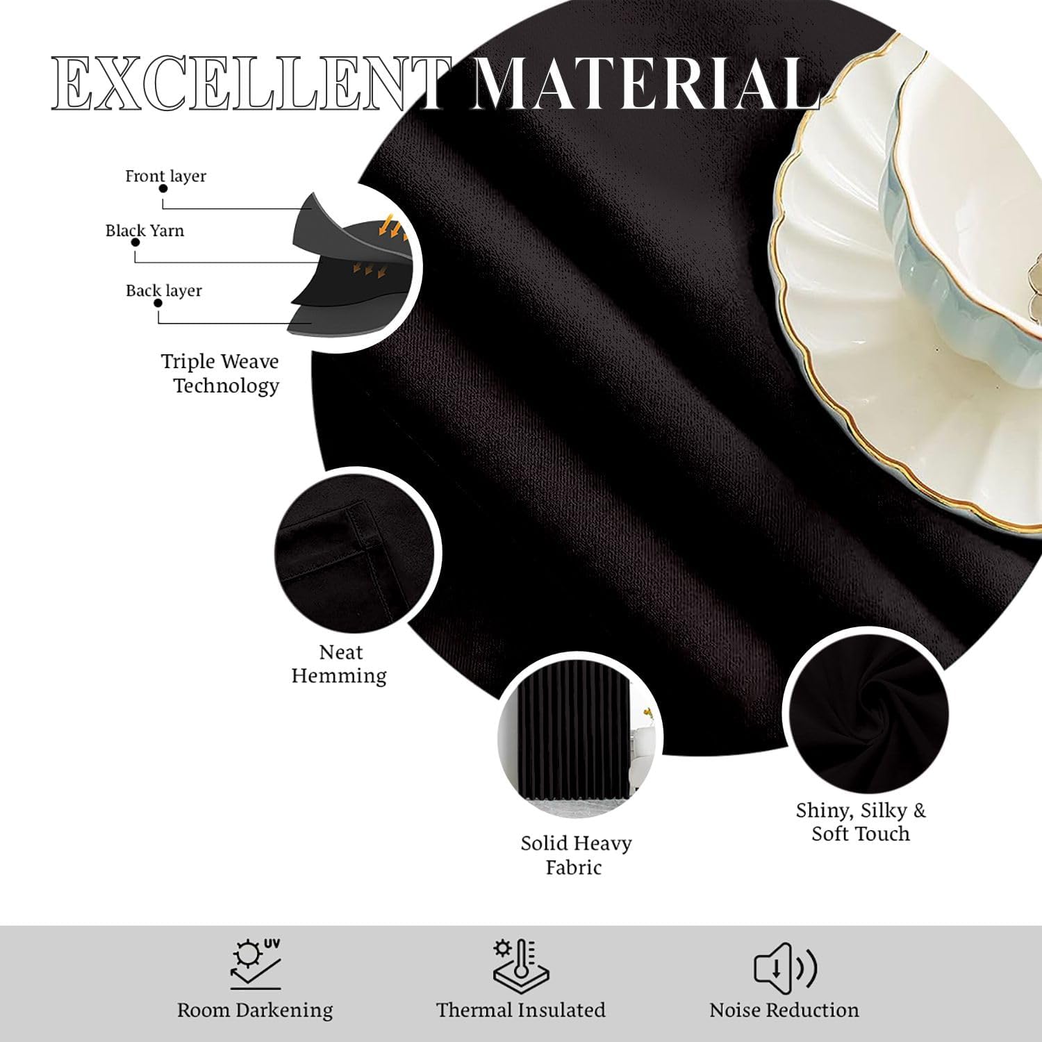 Tab Top Blackout Curtains Thermal Insulated Room Darkening Window Treatments Drapes for Home Set of 2 Panels(Black, 52"x54")