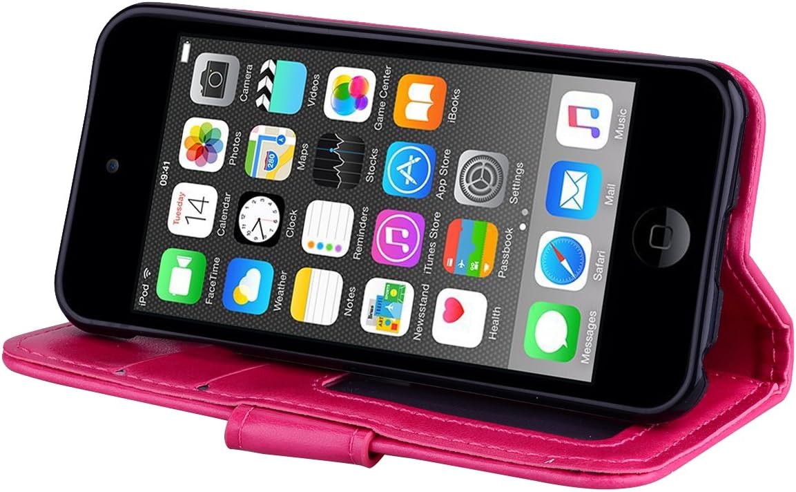 Ranyi iPod Touch 7 Case, iPod Touch 6 Case, iPod Touch 5 Case, Cute 3D Glitter Bling Unicorn Embossed [Flip Magnetic Wallet] PU Leather Folio Wallet Case for iPod Touch 5 6 7th Generation (hot Pink)