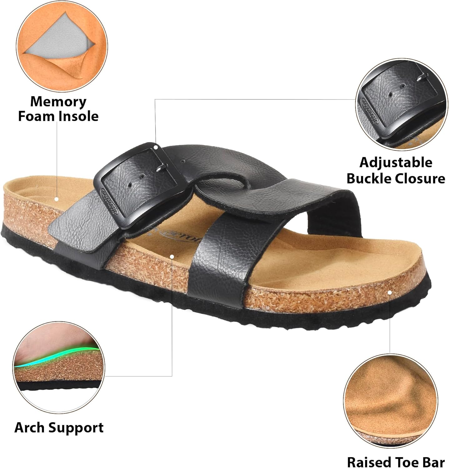 AEROTHOTIC Cork Recovery Slides for Women with Plantar Fasciitis Relief Comfortable Suede Footbed with Adjustable Buckle Cross Strappy Slip on Casual Travel Walking Beach Ladies Sandals - Image 4