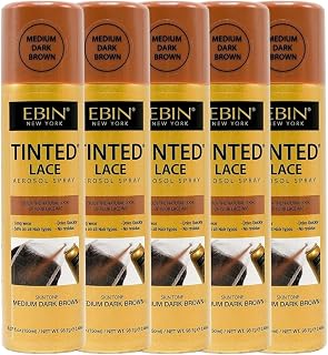 EBIN NEW YORK Lace Tint– 5x Tinted Lace Spray - 5.07oz (Medium Dark Brown) Bundle — Quick Dry, Lightweight Coverage & Natural Blending for Seamless Wig Application– Gift Set (5 Items)