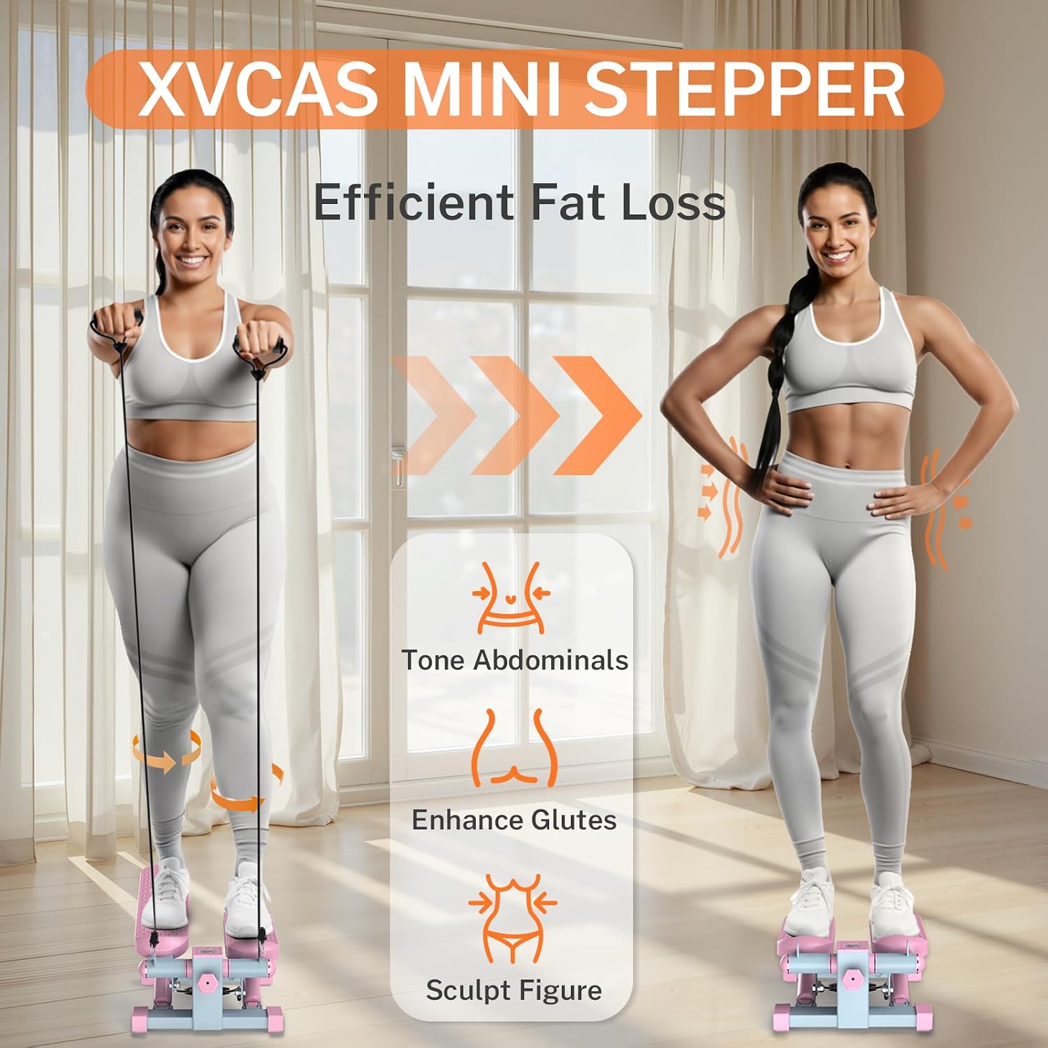 Mini Steppers for Exercise At-Home, Step Fitness Machines with Resistance Bands and LCD Monitor, Mini Stair Stepper with 220 LBS Loading Capacity for Daily Workout