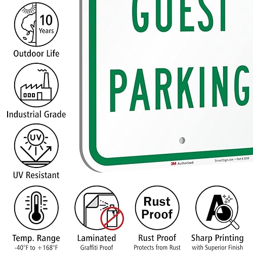 Miniatura 7 de SmartSign Letrero de metal con texto en inglés "Welcome - Guest Parking" de 18 x 12 pulgadas, aluminio de 63 mil, material reflectante laminado de