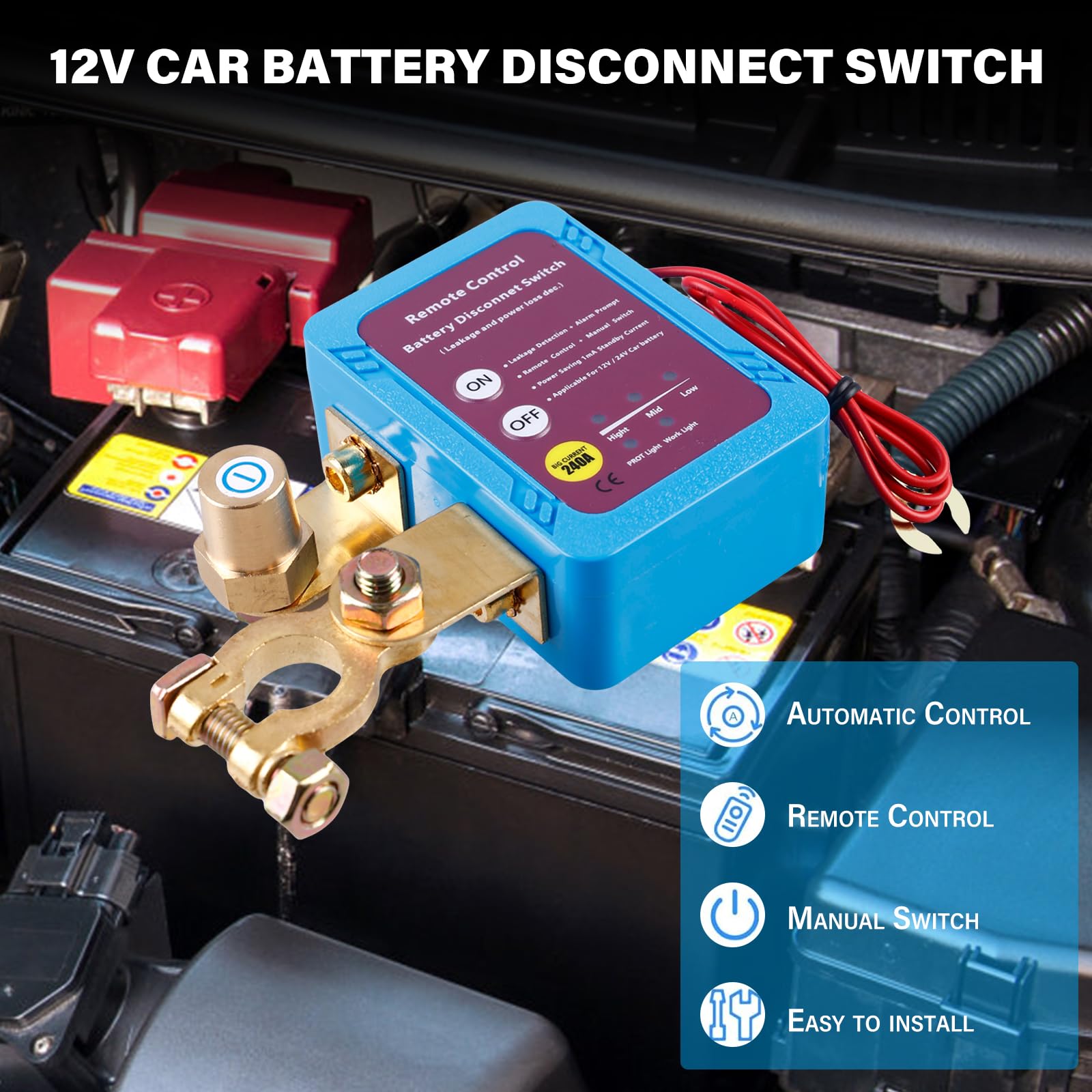 Coupe Circuit Batterie 12V 240A Coupe Batterie Voiture avec 2 Télécommandés Sans Fil, Interrupteur D'arrêt Automatique, Interrupteur de Batterie à Distance pour Voiture Camion Bateau
