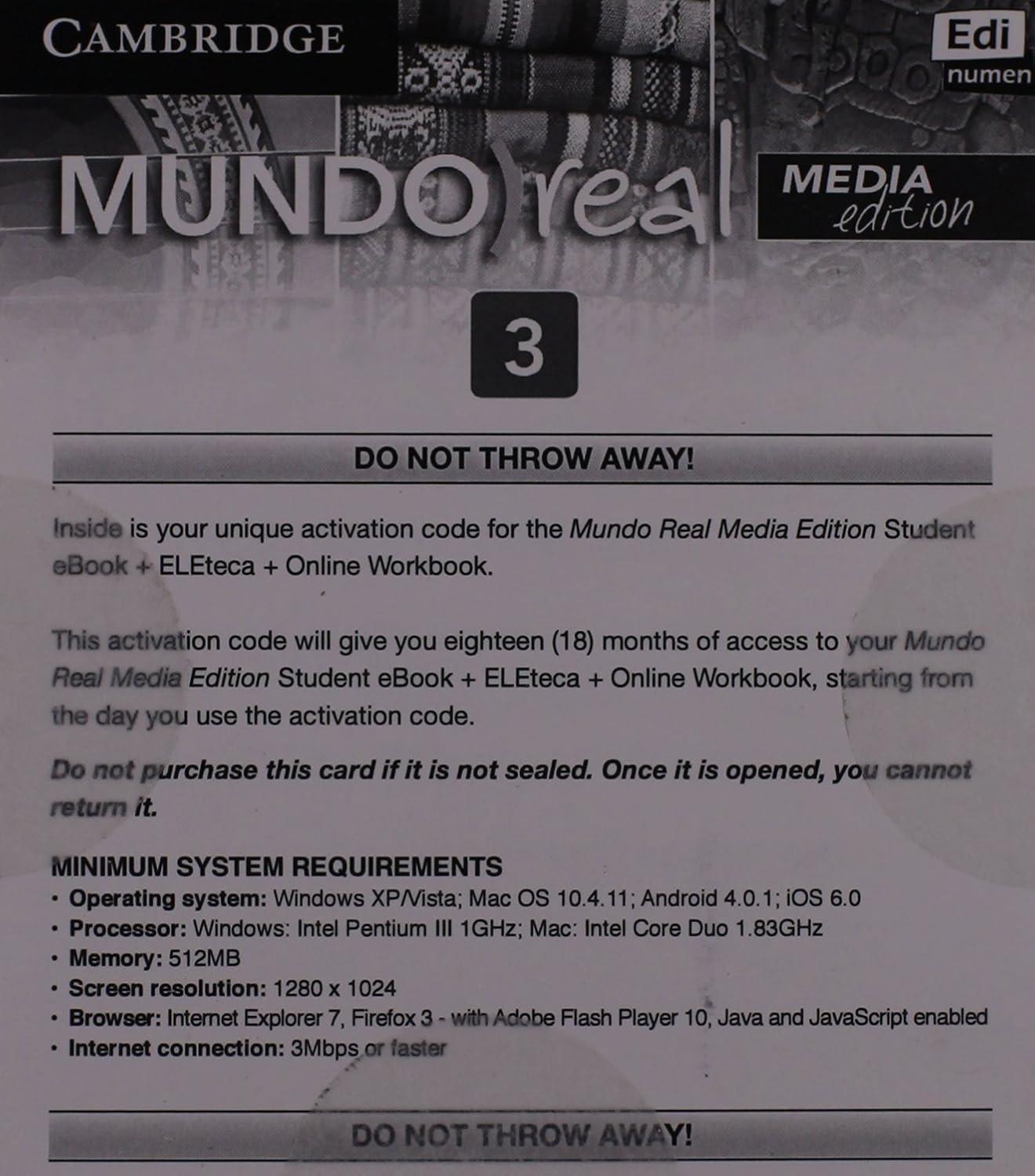 Mundo Real Level 3 Ebook for Student + Eleteca Access and Online Workbook Activation Card: Media Edition