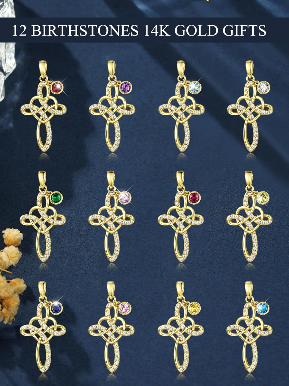 Cross Necklaces for Women, 14K Gold Cross Jewelry with Birthstone Pendant, Valentines Day Birthday Gifts for Her, 18+2 Inch Chain - Image 6