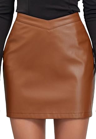 ALCEA ROSEA Womens Pu Leather High Waist Skirt Bodycon Faux Leather Mini Short Zipper Front Work Office A line Pencil Skirts