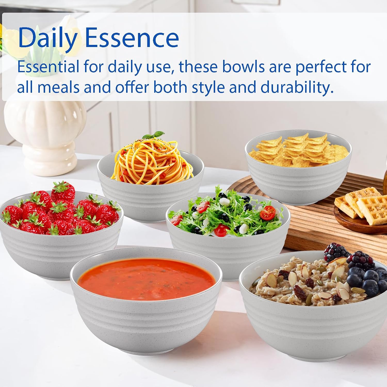 【NOT CERAMIC】Unbreakable Cereal Bowls, 25 OZ Wheat Straw Bowls Microwave and Dishwasher Safe BPA-Free Eco-Friendly Bowl Beige Color for Cereal, Serving ,Soup, Oatmeal, Pasta and Salad（Set Of 6）