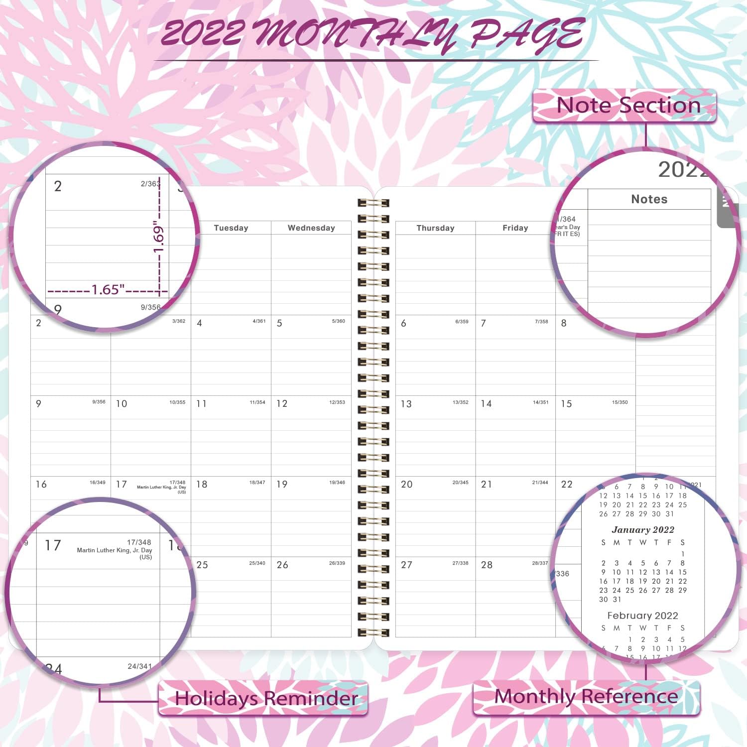 2022 Planner - Weekly & Monthly Planner, Calendar Planner January 2022-December 2022 with to-do List, 8" x 10", Strong Twin - Wire Binding, Flexible Cover, Premium Paper, Perfect for Home or Office : Office Products