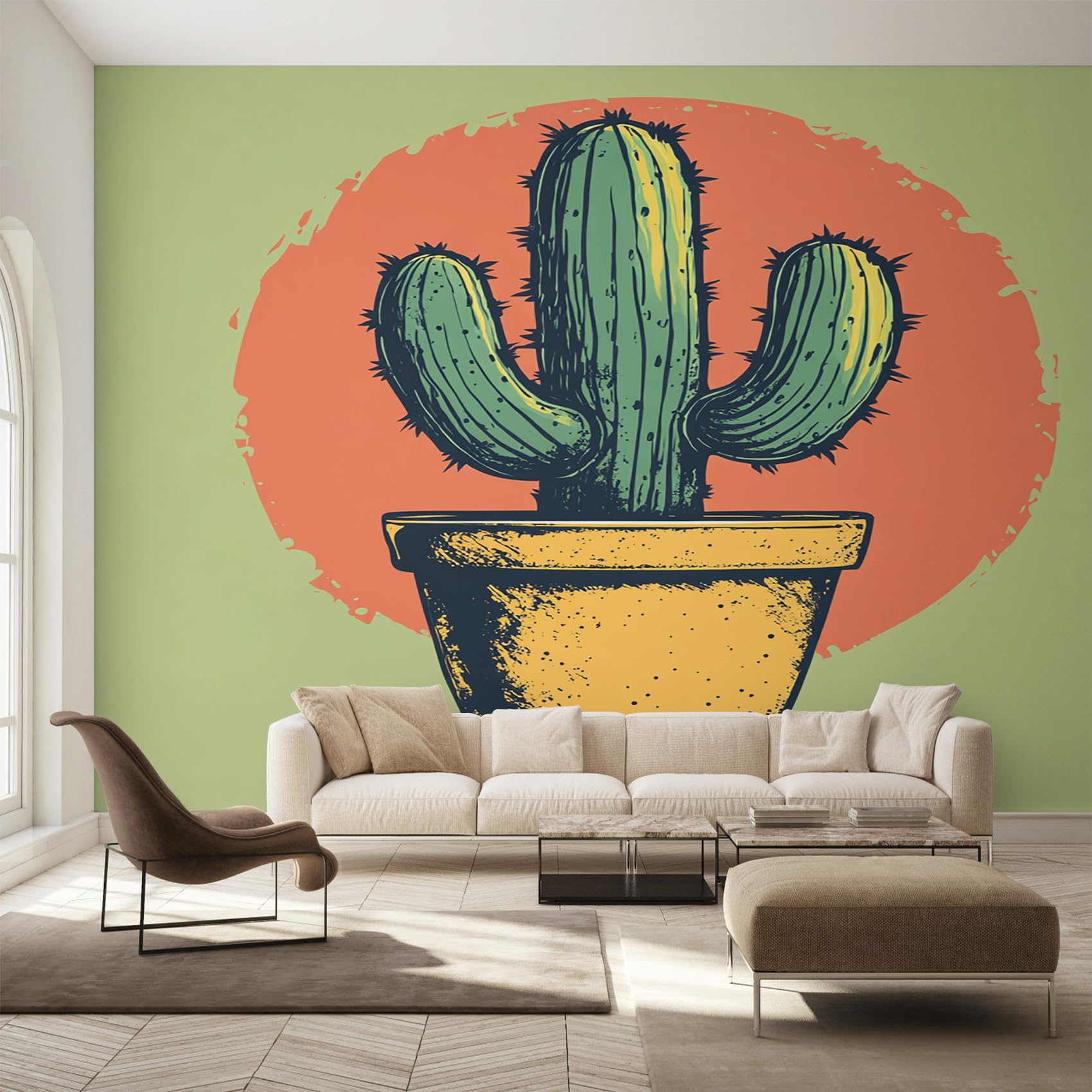 Papier peint panoramique cactus et plantes grasses en pot 450x315