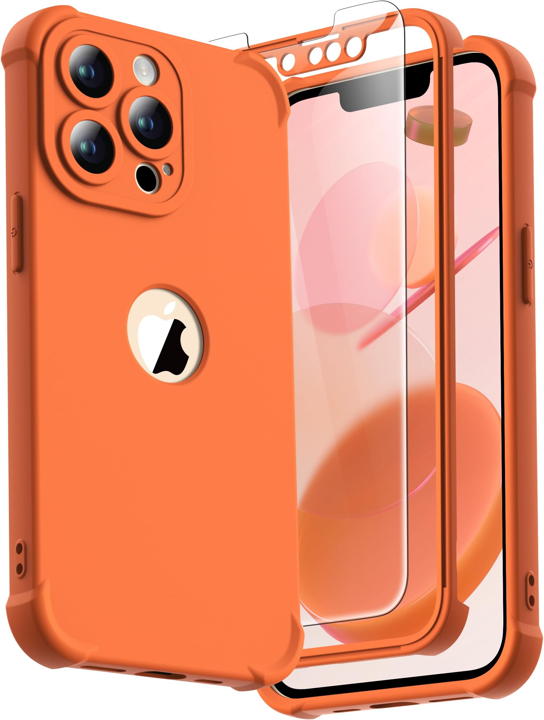 ORETECH for iPhone 13 Pro Case, with [2 Pieces Screen Protector][Built-in Camera Protection] 360 Degree Anti-Shock TPU Silicone Bumper and Hard PC Case Case for iPhone 13 Pro Case, Orange