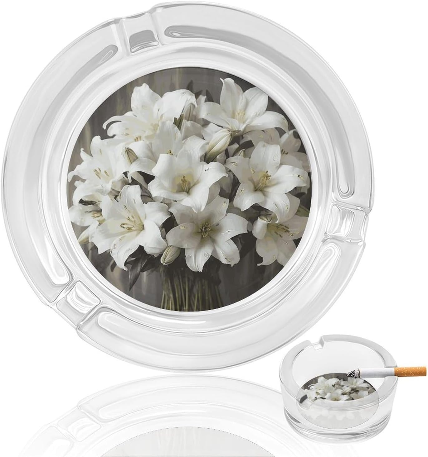 Smokeless Ashtray Ash Tray Outdoor Ashtray White Lily Bouquet Glass Ashtrays for Home Office Smokers Decoration