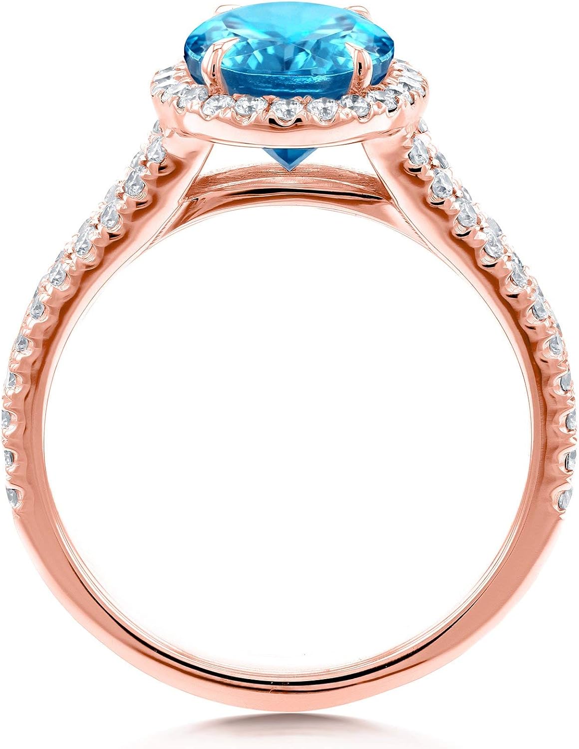 Kobelli Oval Cut Swiss Blue Topaz and Diamond Split Shank Ring 2 1/2ct CTW 14k Rose Gold