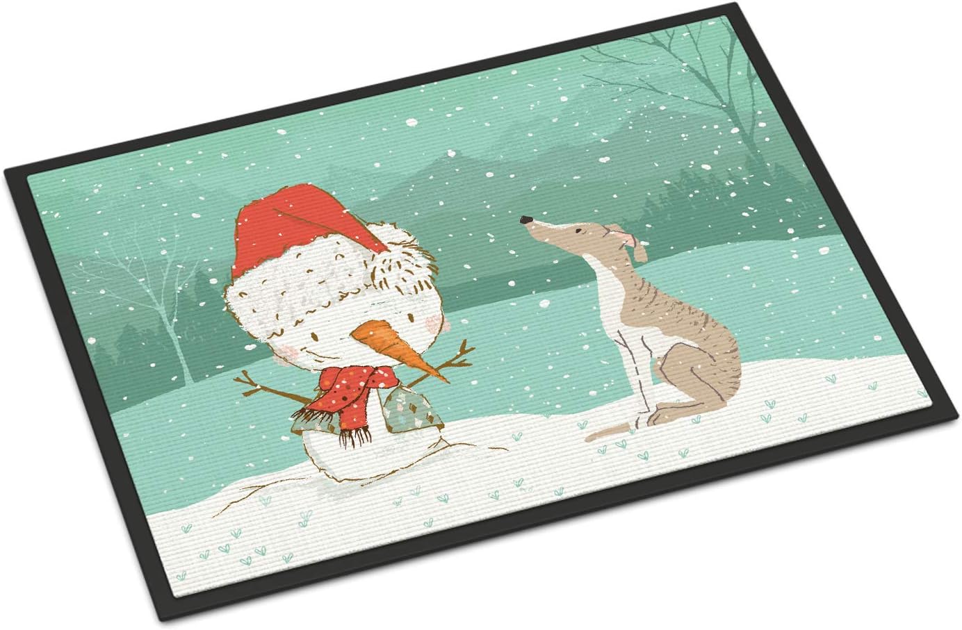Caroline's Treasures CK2079MAT Whippet Snowman Christmas Doormat 18x27 Front Door Mat Indoor Outdoor Rugs for Entryway, Non Slip Washable Low Pile, 18H X 27W