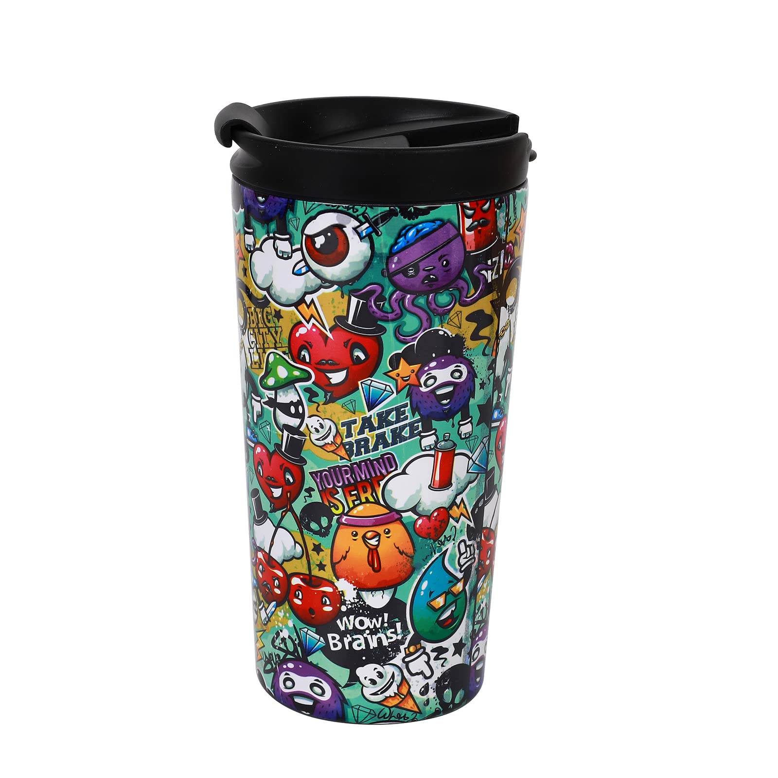 IDRINK - Thermobecher aus doppelwandigem Stahl 350 ml Verziert (Graffiti)