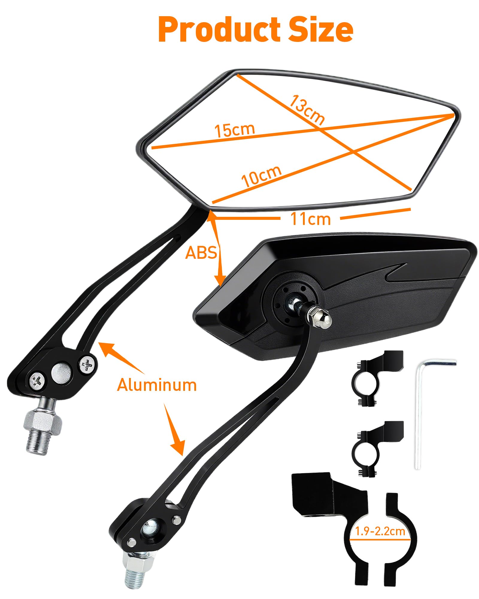 Specchietto retrovisore per bicicletta, 2 pezzi, regolabile a 360°, specchietto retrovisore per bicicletta elettrica, compatibile con manubrio da 22 a 24 mm, facile da montare, con chiave a brugola
