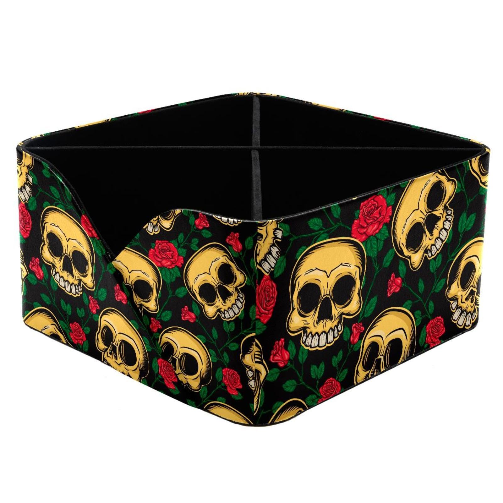 KengjuTesu Skulls and Flowers Desktop Organizer Pen Holder, Rectangular Pencil Cup for Office, Study and Makeup Stations