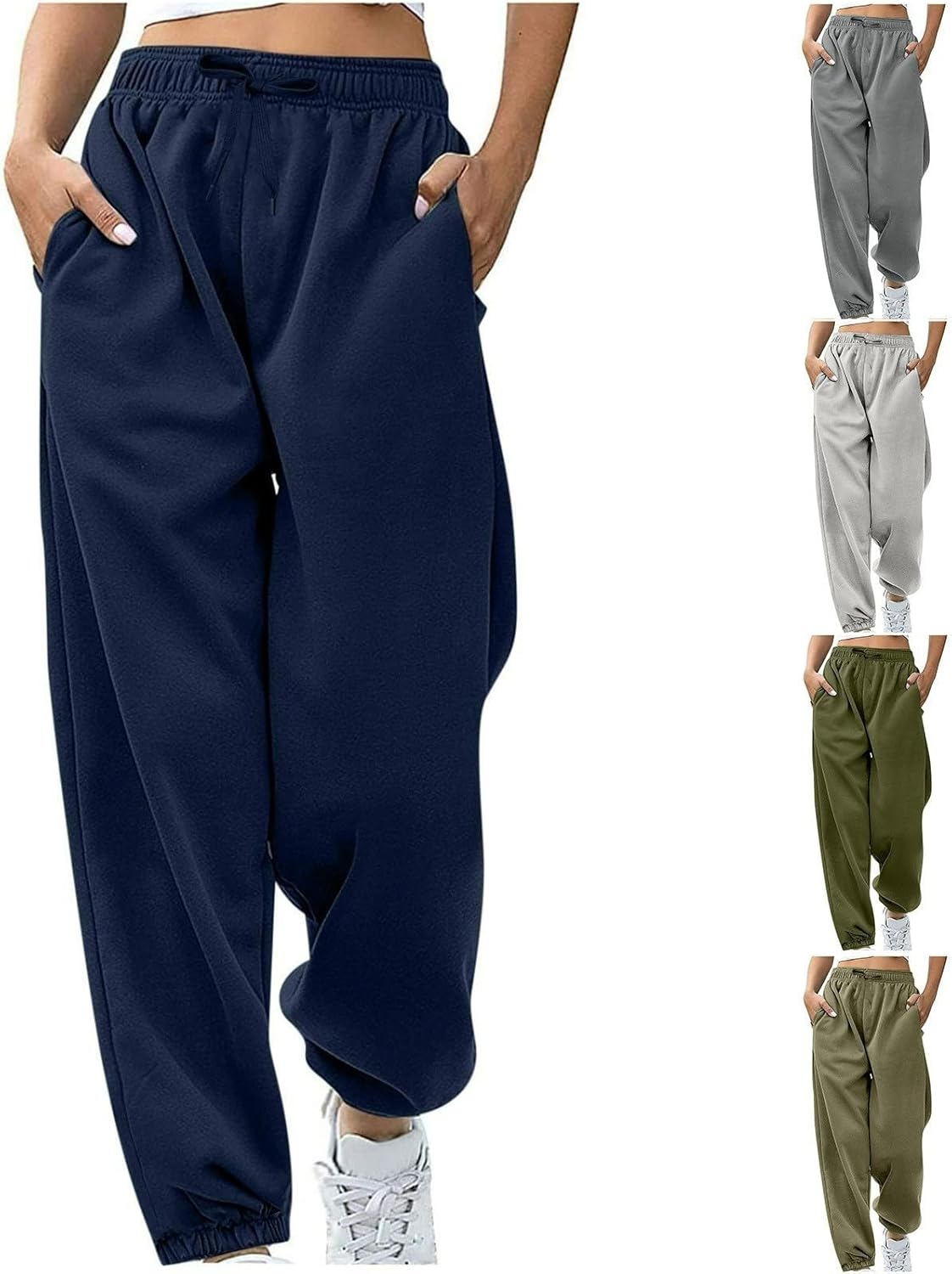 HGps8w Women's Versatile Basic Solid Baggy Sweatpants Loose Elastic High Waisted Athletic Casual Joggers Pants with Pockets