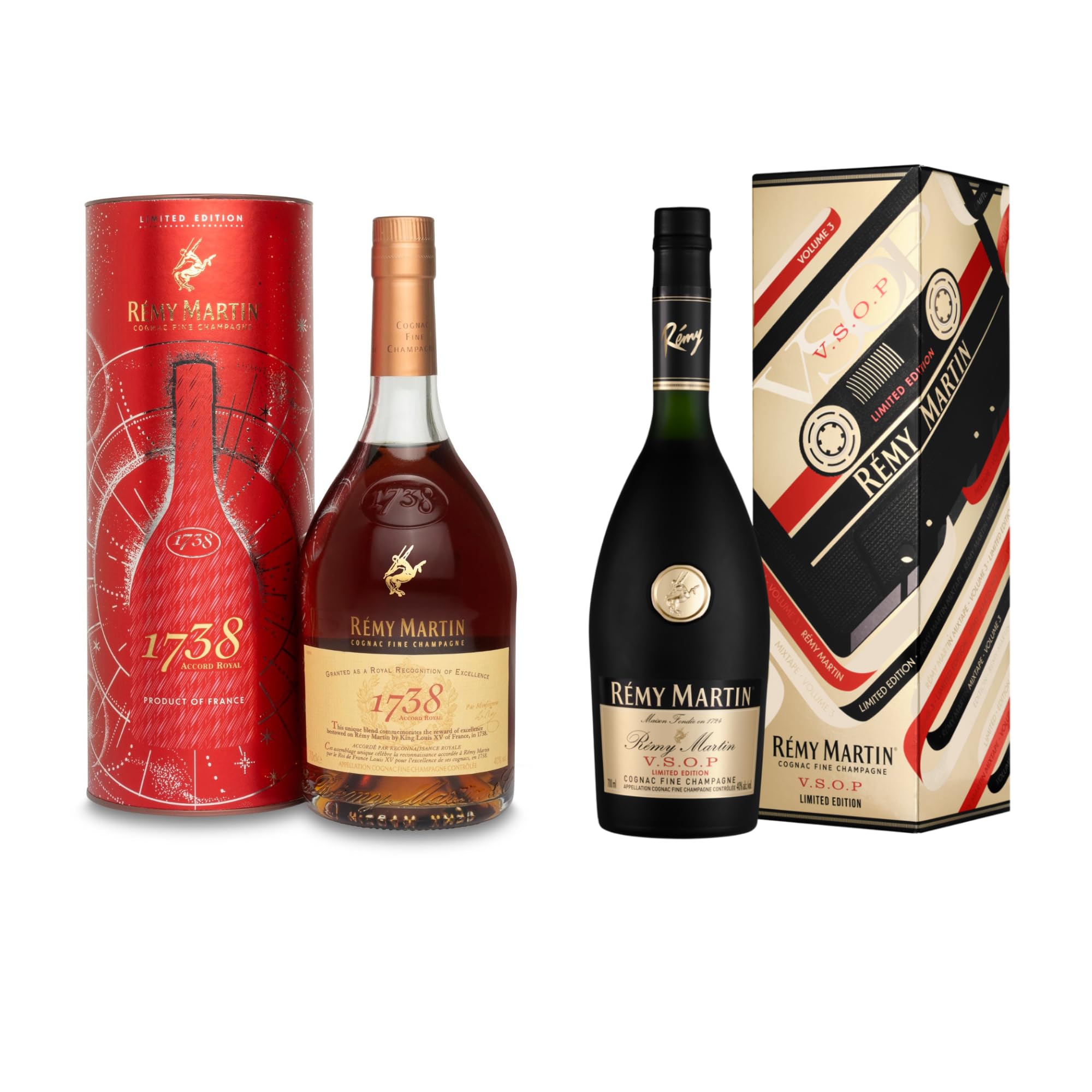 REMY MARTIN LIMITED EDITION COLLECTIONS 2 X 70CL WITH GIFT BOXES/REMY MARTIN V.S.O.P LIMITED EDITION VOLUME 3 / REMY MARTIN REACH FOR THE STARS 1738 ACCORD ROYAL
