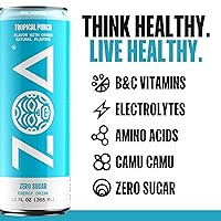 Vista 7 de ZOA Zero Sugar Energy Drinks - Tropical Punch Fórmula energética saludable con cafeína natural, vitamina C diaria, vitaminas B esenciales, sin