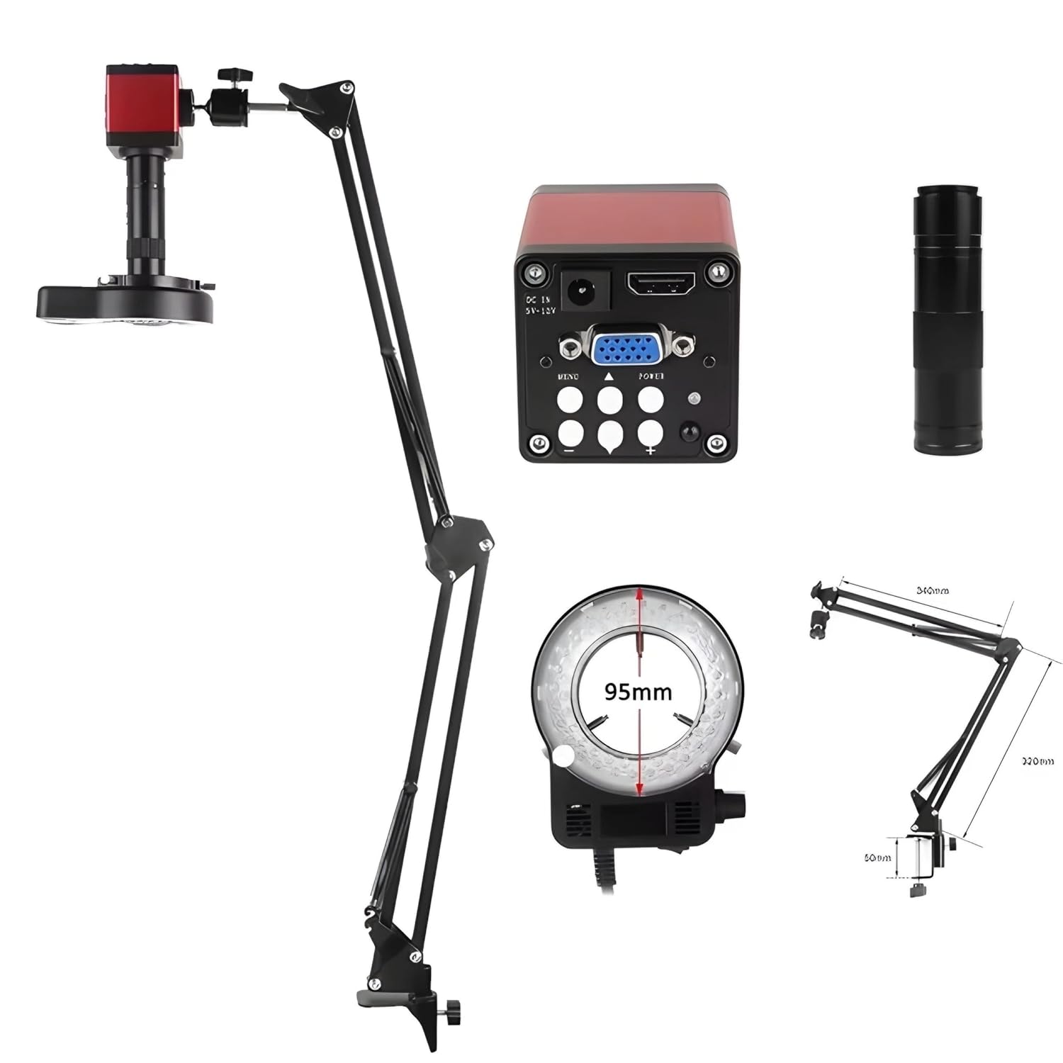 DKP HDMI/VGA 5-50mm Wide-Angle Industrial Lens for Cell Phone Motherboard Repair HD Camera Video Microscope Industrial Camera Microscope Sets HD 16MP 60F/S HDMI VGA Industrial Microscope Camera