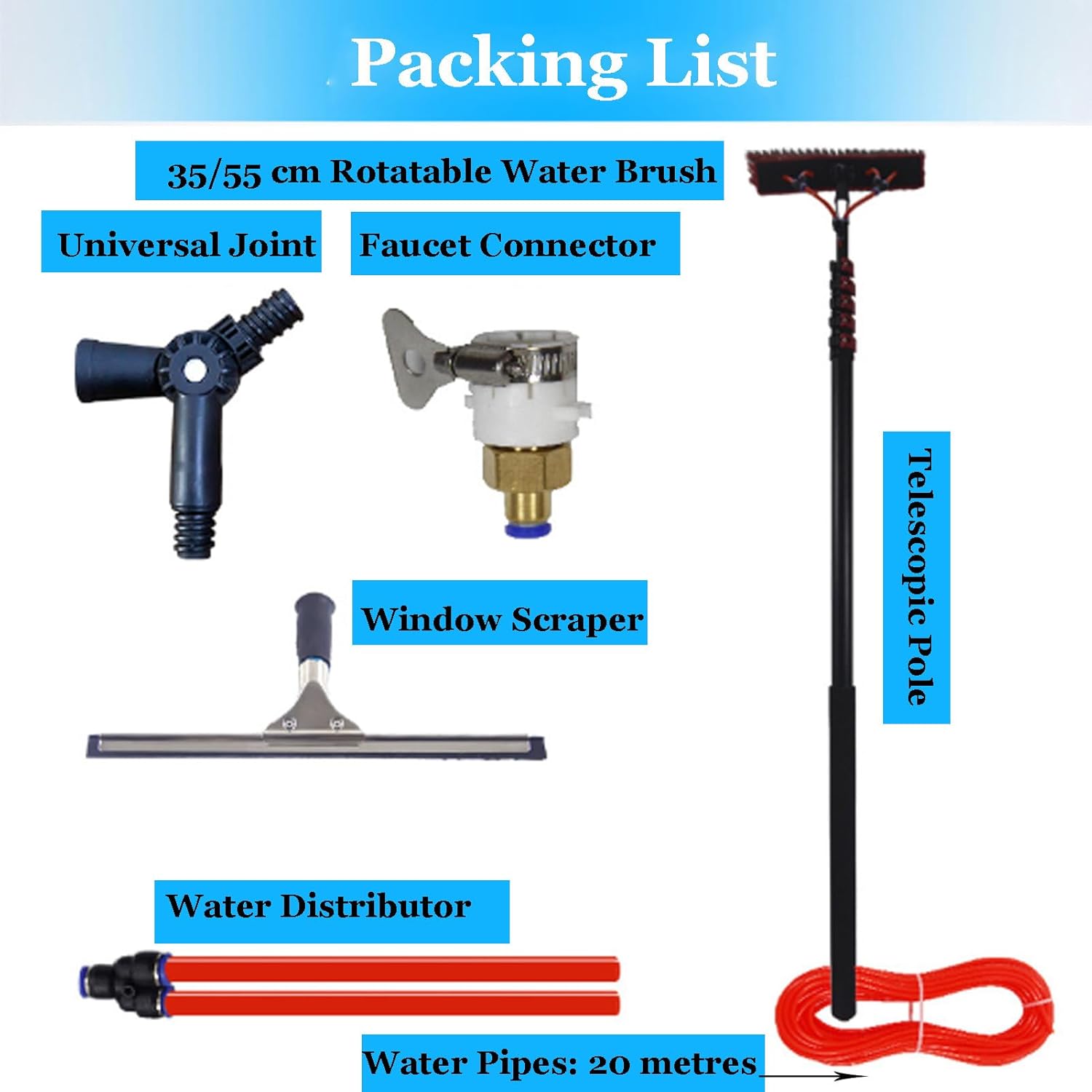 Extendable Long Reach Solar Panel Cleaning Brush Kit with Water Hose, 7.2m Outdoor Roof & Window Cleaner Tool for Pool, RV, and Solar Panel Maintenance
