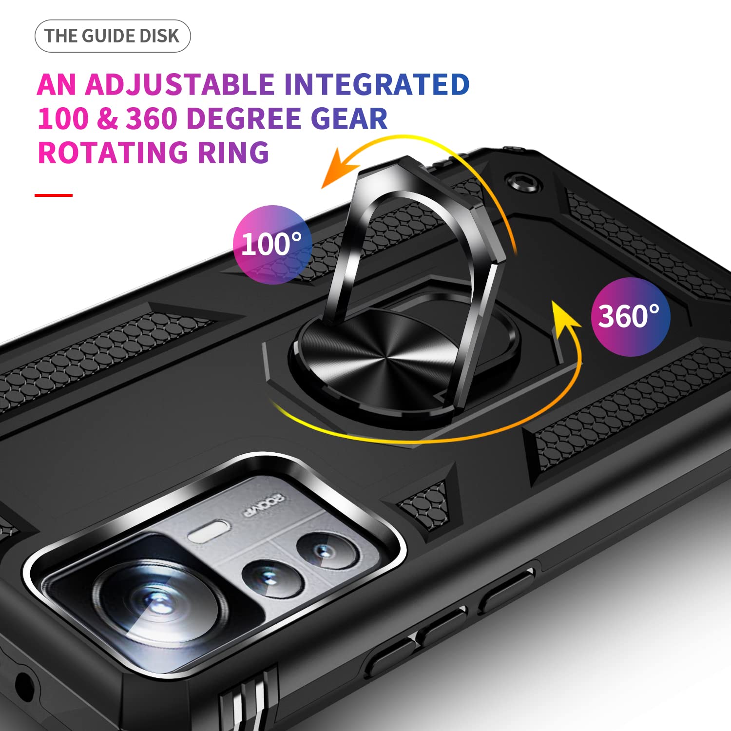 Custodia Protettiva 2 In 1 Per Xiaomi 12T Pro – TPU + PC Antiurto – Con Supporto Ad Anello Girevole E Magnete – Cover Resistente Ai Graffi – Colore Nero