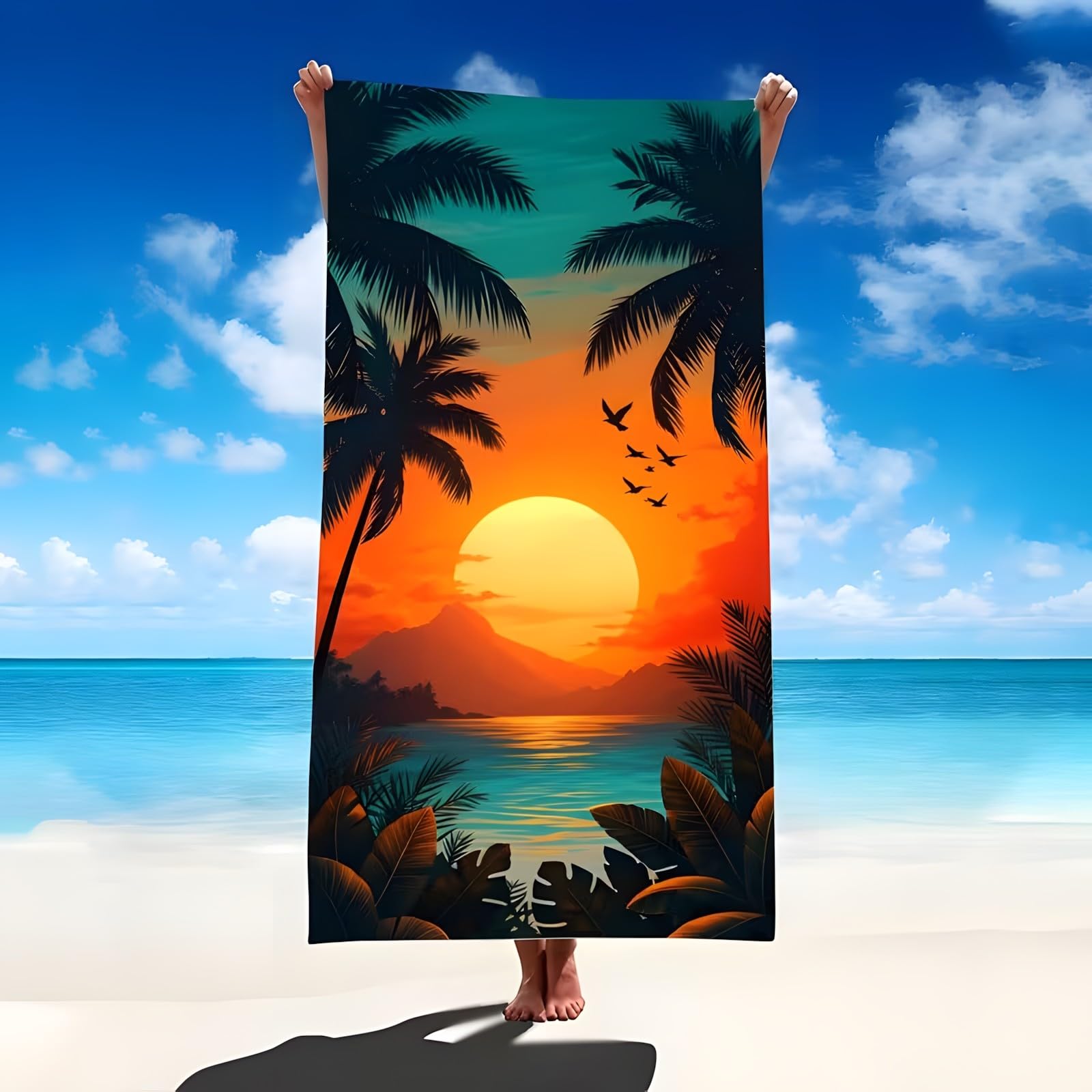 YZQGLHP Coconut Palm Microfibre Beach Towel The Sun Beach Bath Towel Quick Drying, Lightweight, Sand-Free, Durable, for Pool, Gym, Camping, Travel Towel 90x200cm