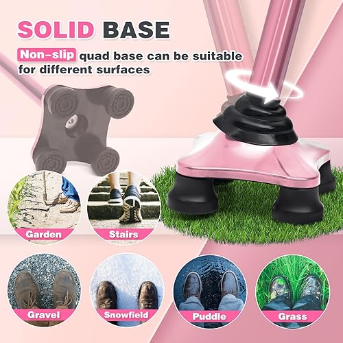 Miniatura 3 de Walking Cane, Folding Walking Stick for Seniors, Pivoting Quad Base, Lightweight Adjustable Walking Stick for MenWomen