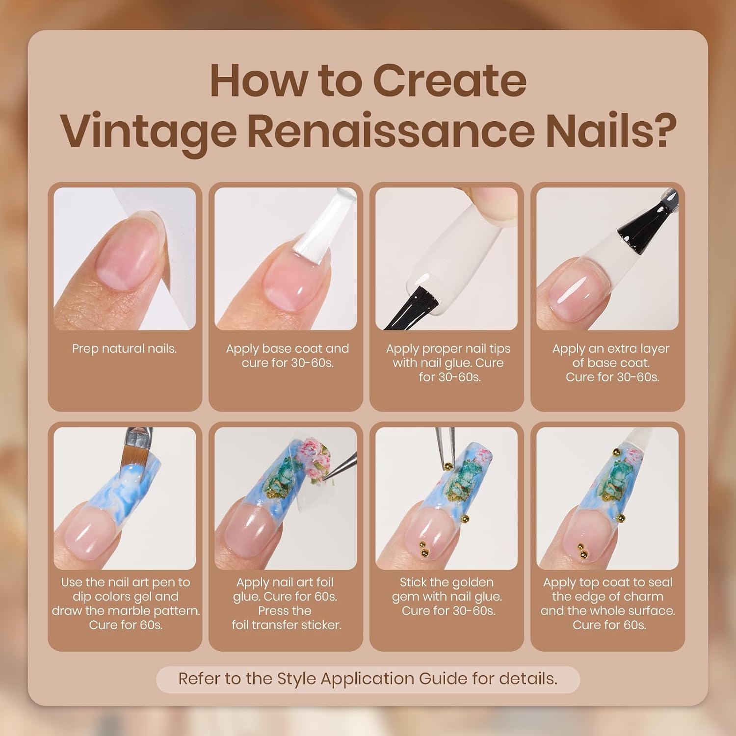 Beetles X DIY Nail, Goddess Revival Gel Nail Polish Kit 5 Color Brown Blue White Uv Gel Polish with 160pcs Nail Tips Golden Gemstone Charms Nail Foil Stickers Nail Decors Manicure Gifts for Girls