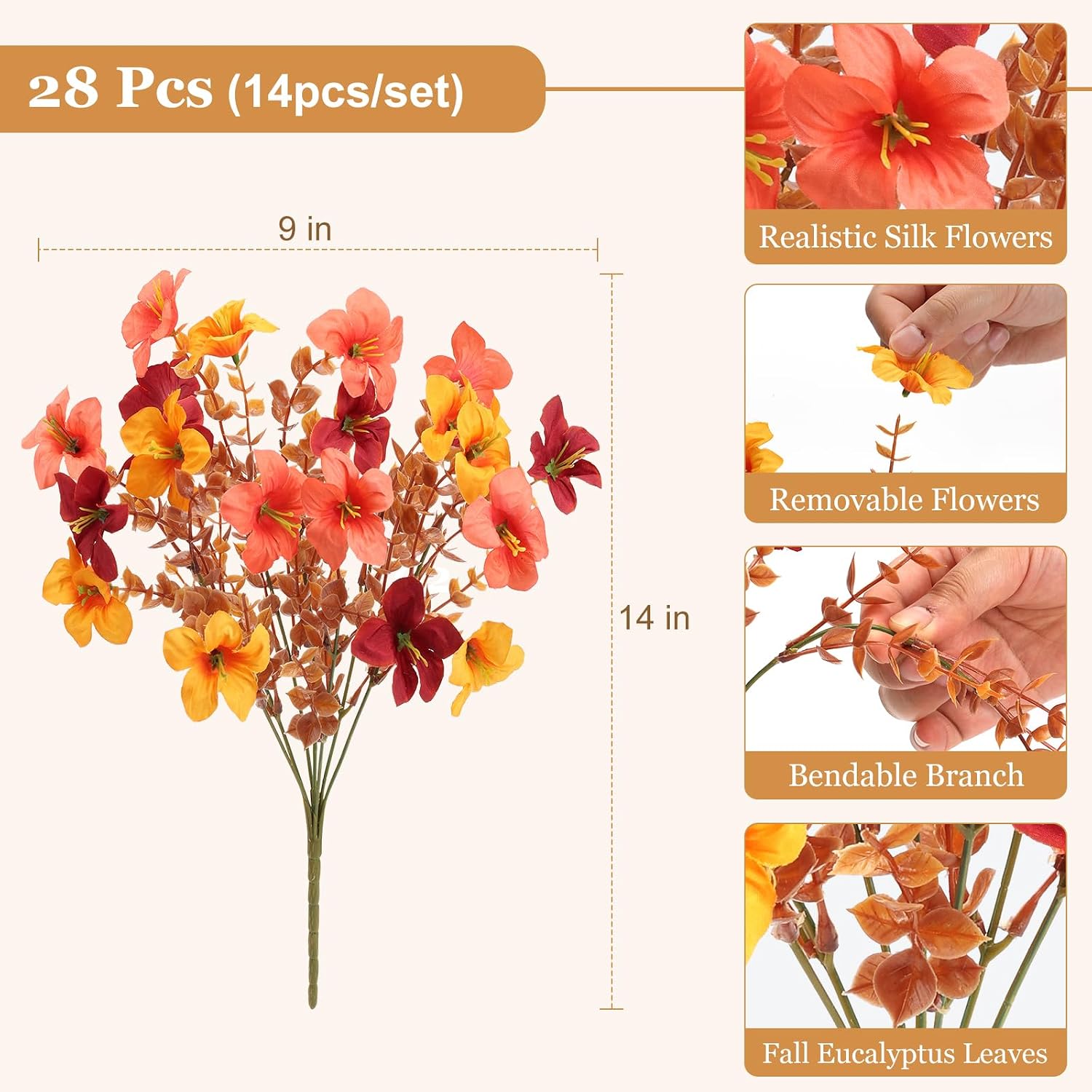 2 Pack Artficial Hanging Baskets with 28 Pcs Fake Fall Flowers, Artficial Hanging Flowers Outdoor Autumn Fall Decor for Home Front Porch Patio Balcony Yard, Mixed Colors