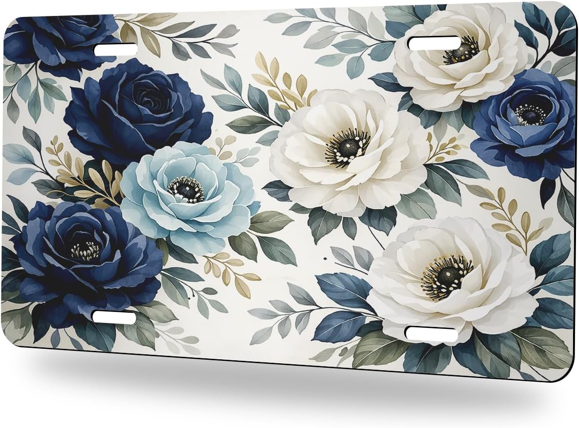 Blessed Heart Front License Plate Christian Faith Floral Art Car Decorative License Plates Aluminum Metal Decor Accessory Novelty Vanity Tag Cover with 4 Holes for Men Women 6" X 12"