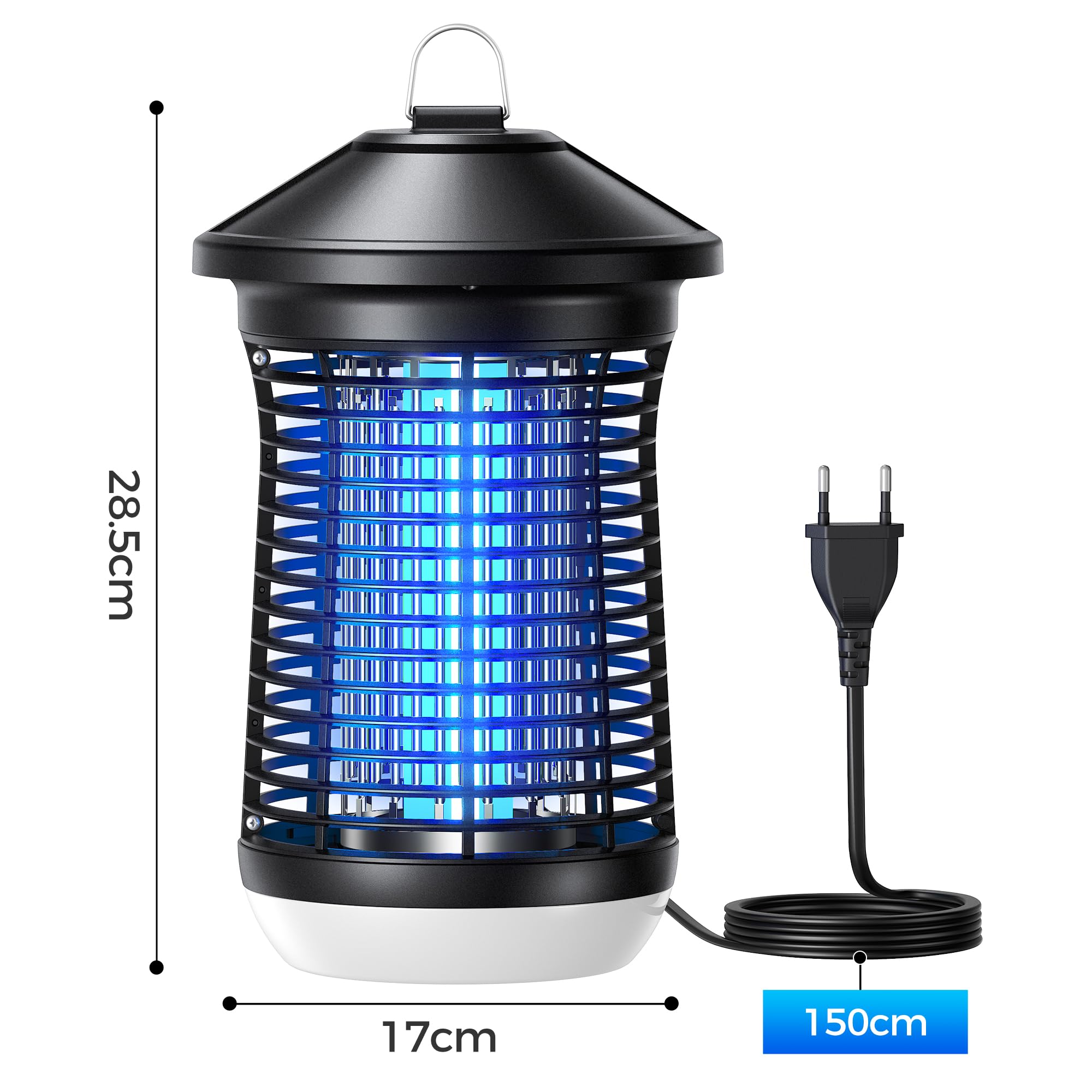 Mowend Elektryczna pułapka na owady, 4200 V, 18 W, lampa na komary UV, do użytku wewnątrz i na zewnątrz, kabel 1,5 m, pułapka na muchy owocówki, elektryczna