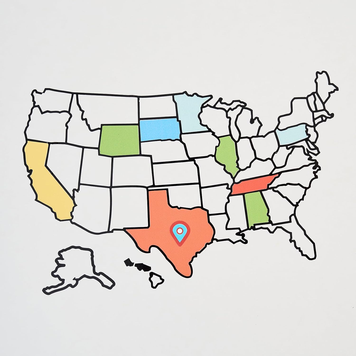 Mini USA Decal Map Tracker, 9.3" x 6" Small Size Travel Tracking US 50 State Visit Sticker for Motorcycle car Window Suitcase Laptop Camper RV and Bike (Black Outlines)