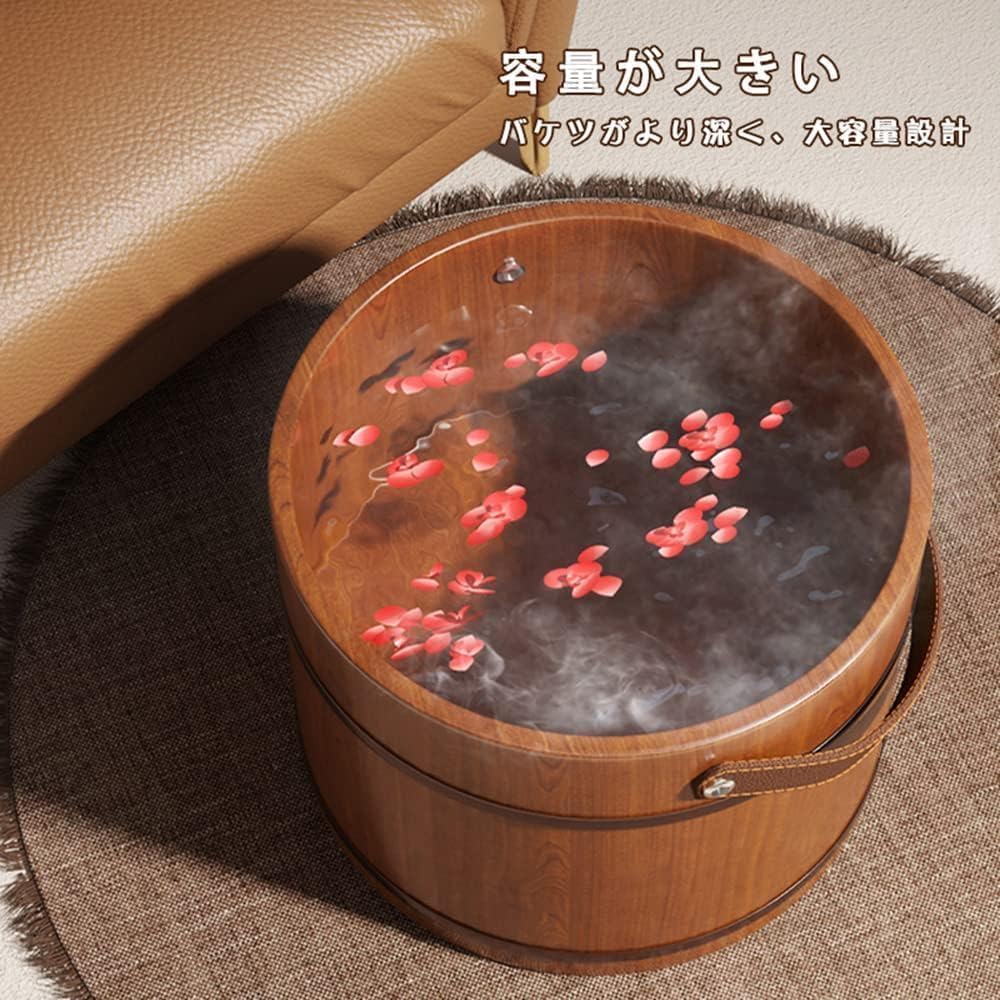 天然木製足湯桶 木製バケツ フットバス 木製足湯器 木製足湯桶 フットマッサージ 足つぼ 保温フットバス 【換気扇】 疲労軽減 取