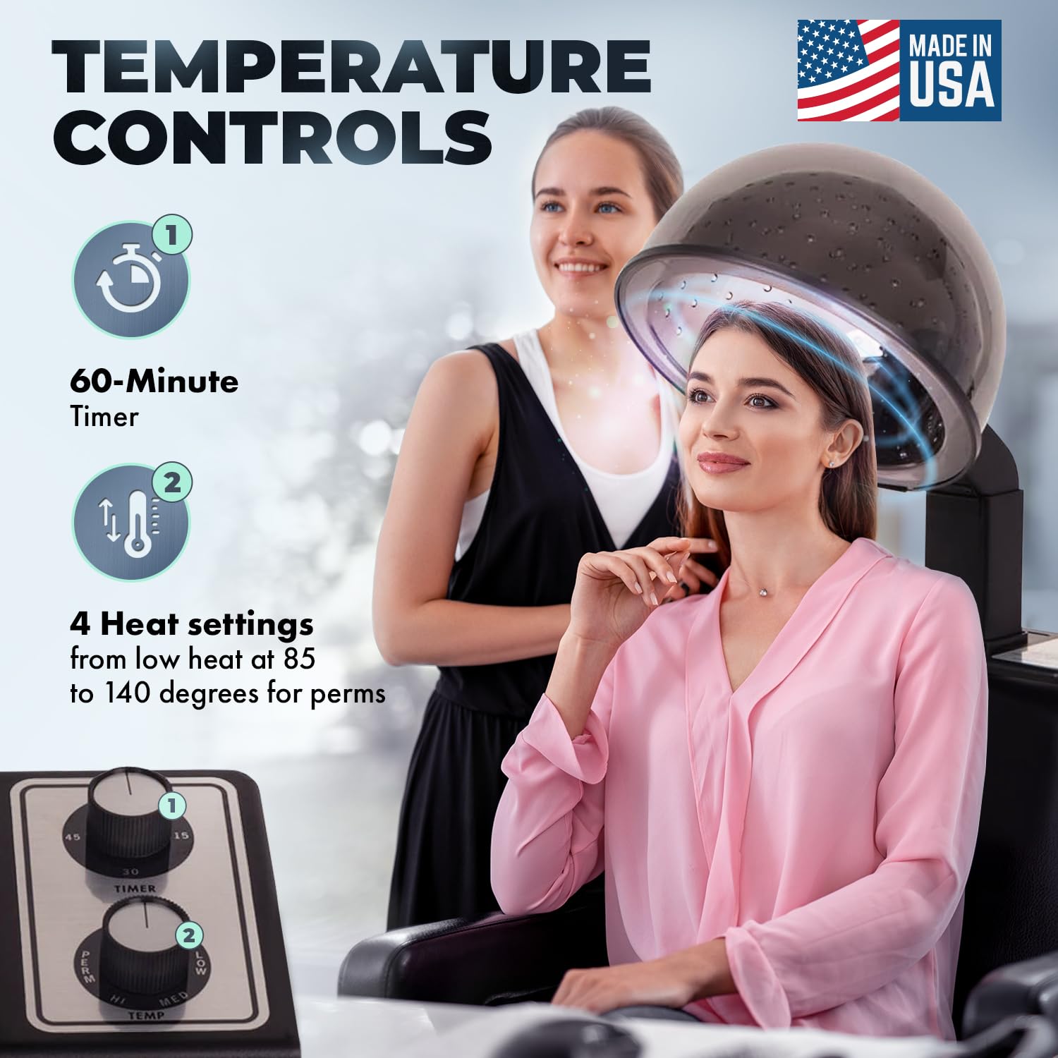 Buy-Rite Kate Set of 2 Professional Salon Hair Dryer & Dryer Chair Combinations, 980W Commercial Hooded Dryers, Heavy-Duty Wood Frame Chairs, Adjustable Hoods, Removable Arms, OD-431/HL-1500
