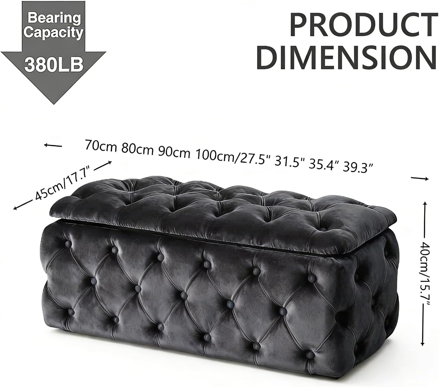 Modern Button Tufted Velvet Storage Bench,mid-Century Modern Entryway Bench,Padded Foot Stool Upholstered Ottoman for Living Room,Bedroom(31.5" W x 17.7" D x 15.7" H, Black)