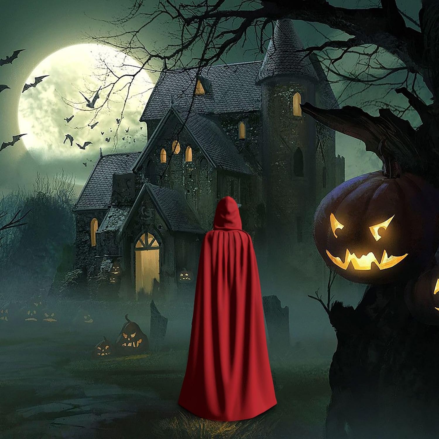 STejar Halloween Adult Hooded Cape, Hooded Robe Cape, Women's Men's Halloween Dress Up Party Cosplay Costumes. Black