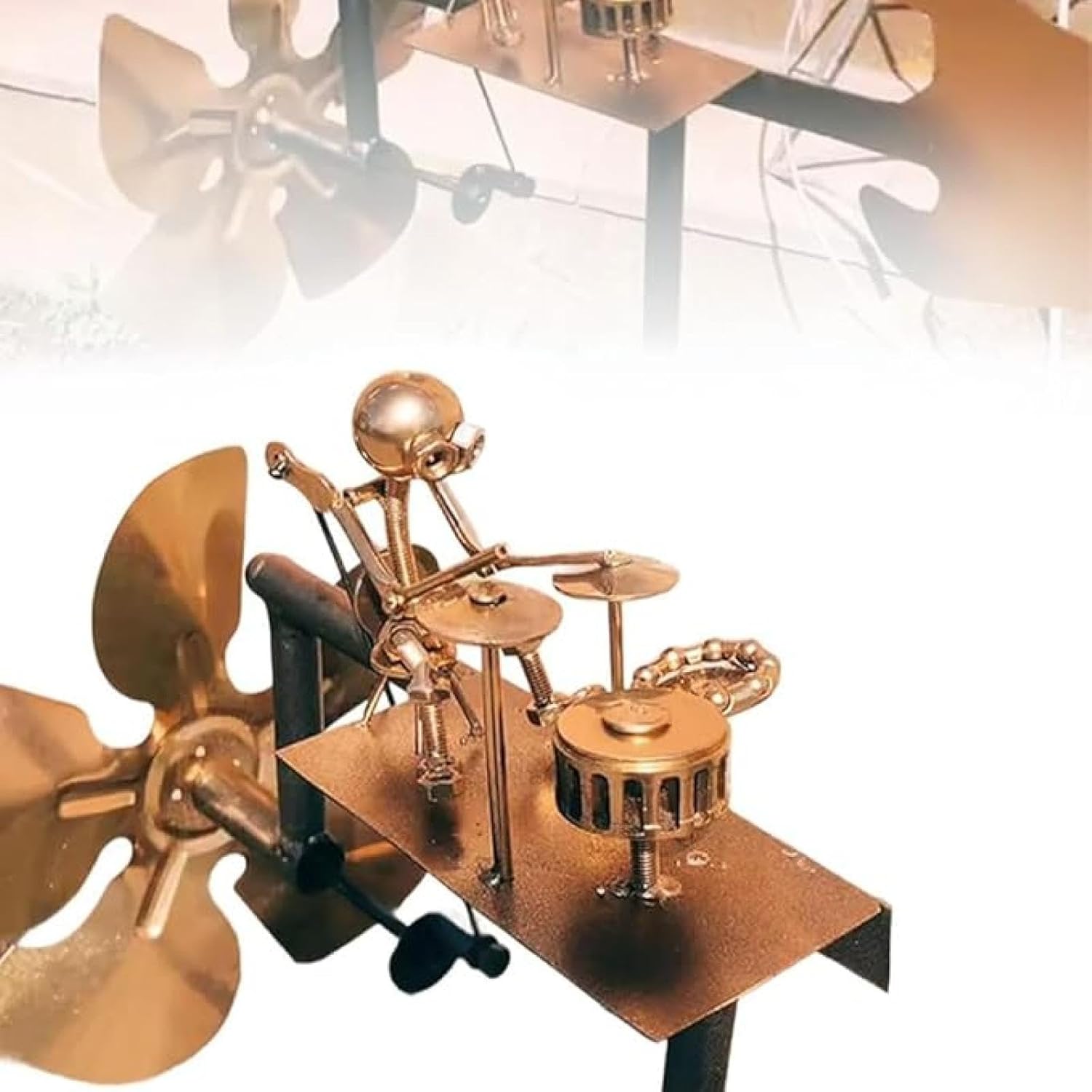 Drummer Windmill Garden Decoration, Handmade Metal Drummer Windmill, Courtyard Lawn Garden Decoration Windmill (Brown)